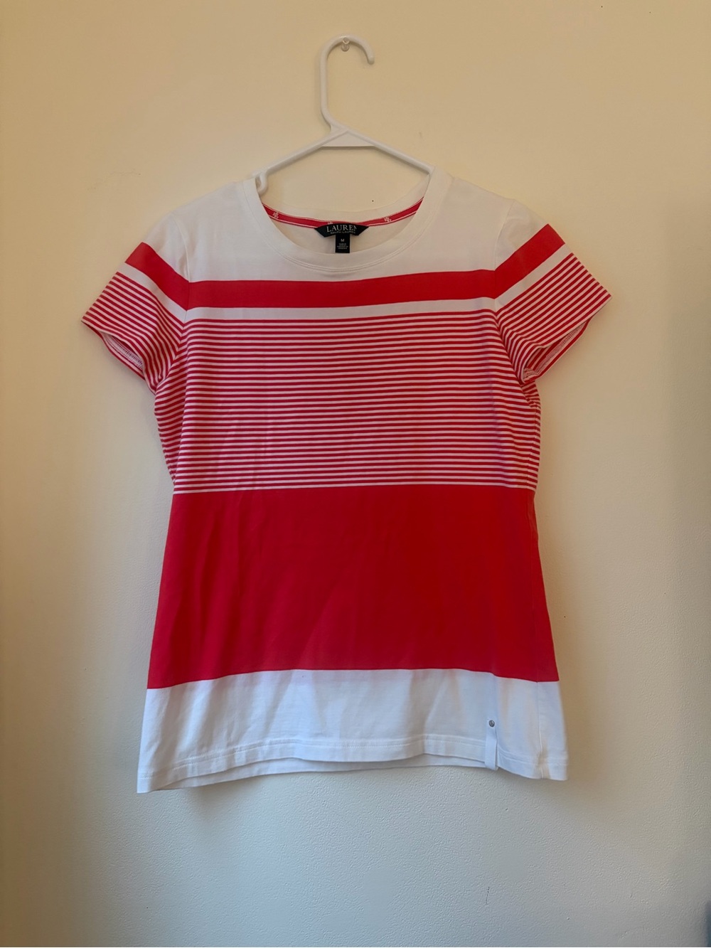 Ralph Lauren Red and White Striped Short-Sleeve Tee